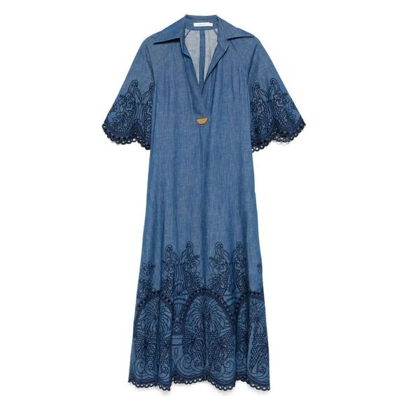 ZIMMERMANN Handbags - Zimmermann Women Coco Embroidered Denim Long Dress